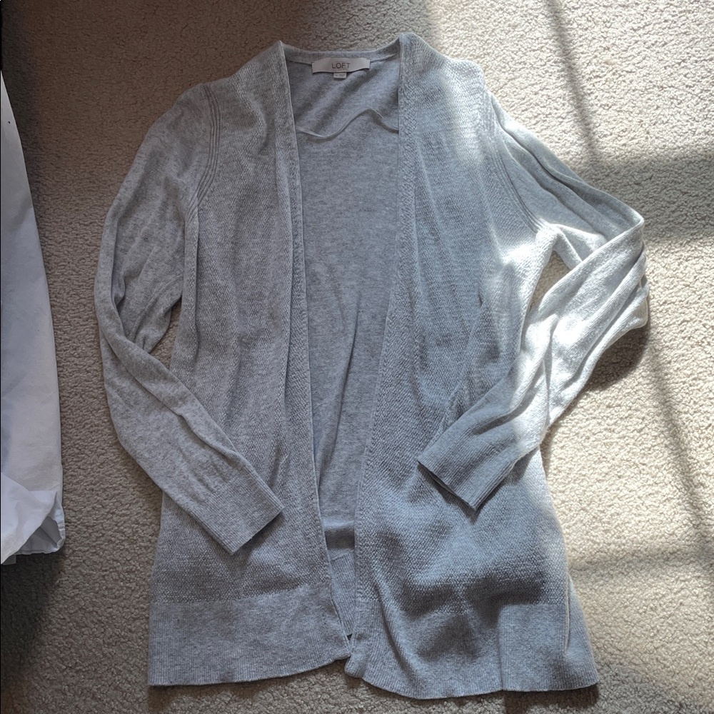 LOFT Light Gray Open-Front Knit Cardigan